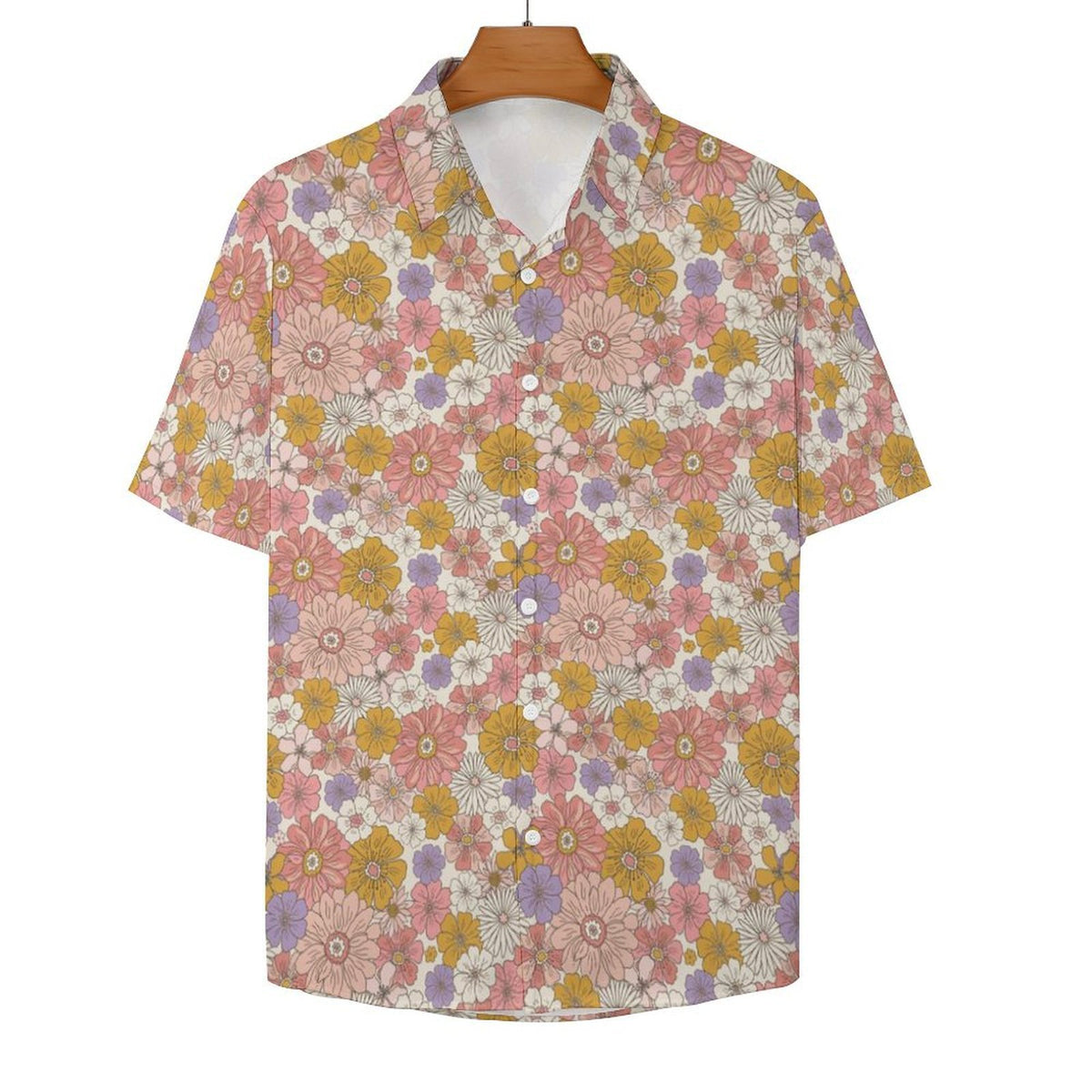 Faded Floral Women's Collared Pocketless Short Sleeve Shirt