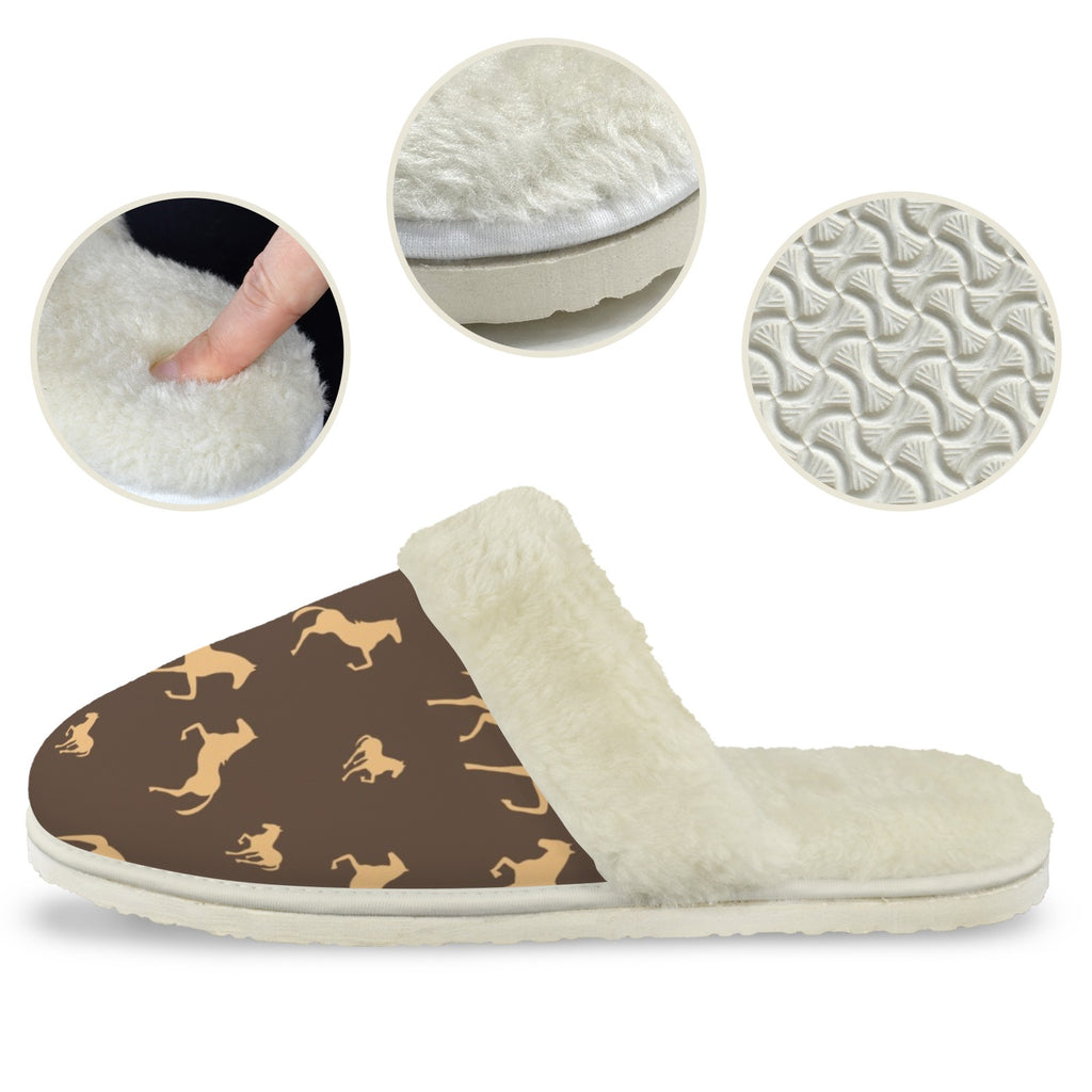 Horses Men's Fur Trim Thick-Sole Indoor Slippers Men's Fur Trimmed Slippers animal Printed Offshore