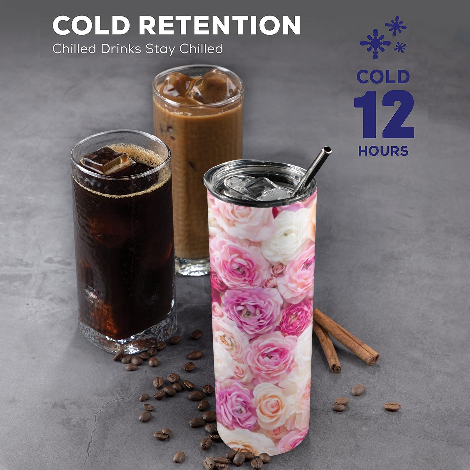 Pink Flowers 20oz Tall Skinny Tumbler with Lid and Straw