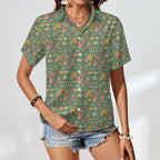 Groovy Retro Women's Collared Pocketless Short Sleeve Shirt