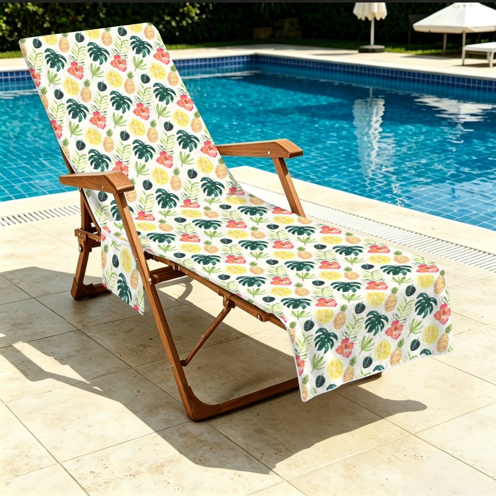 Pineapple Tropical Beach Chair Towel Cover with Side Pockets