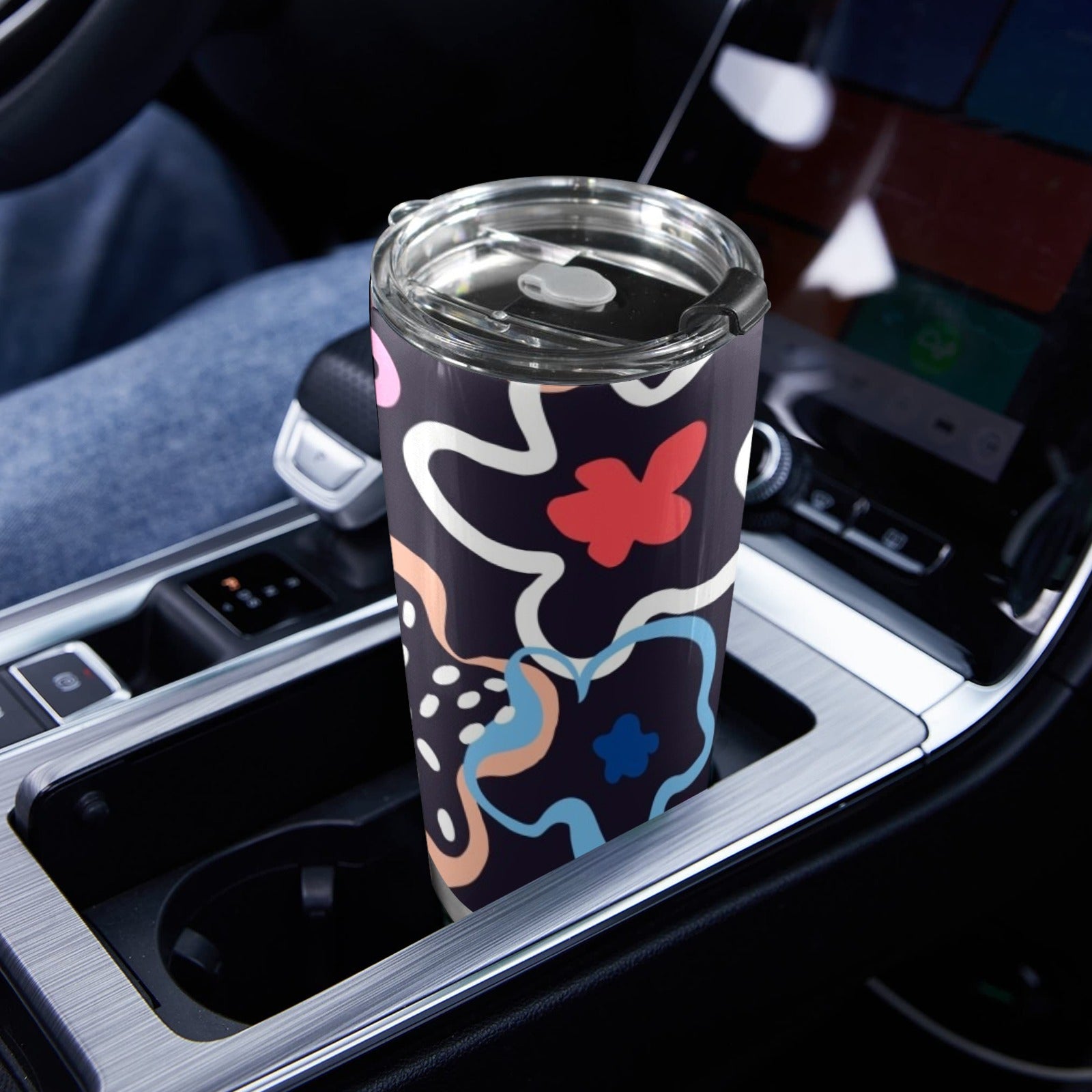Floral In The Abstract - 20oz Mobile Tumbler with Lid (Black Lock)
