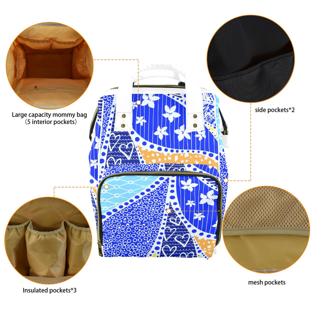 Blue Swirl - Multi-Function Backpack, Nappy / Diaper Bag