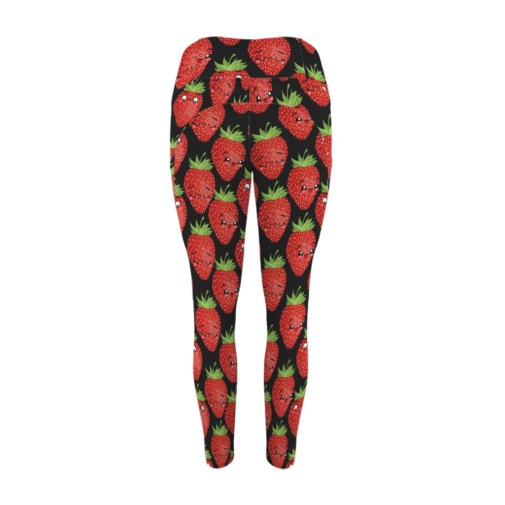 Strawberry Characters - Women's High Waist Pockets Yoga Leggings