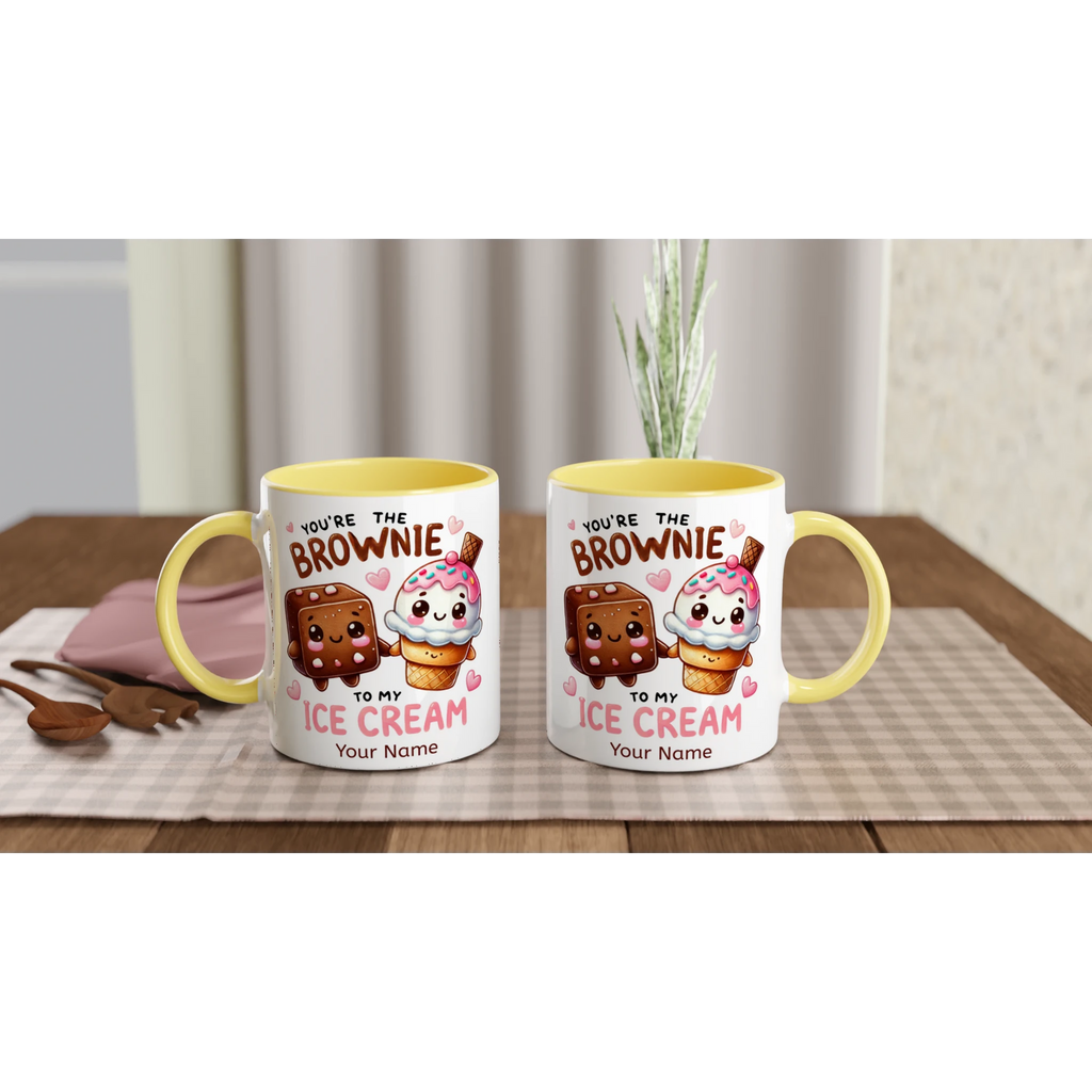 Personalised - You're The Brownie To My Ice Cream, Valentine - White 11oz Ceramic Mug with Colour Inside Personalised 11oz Mug