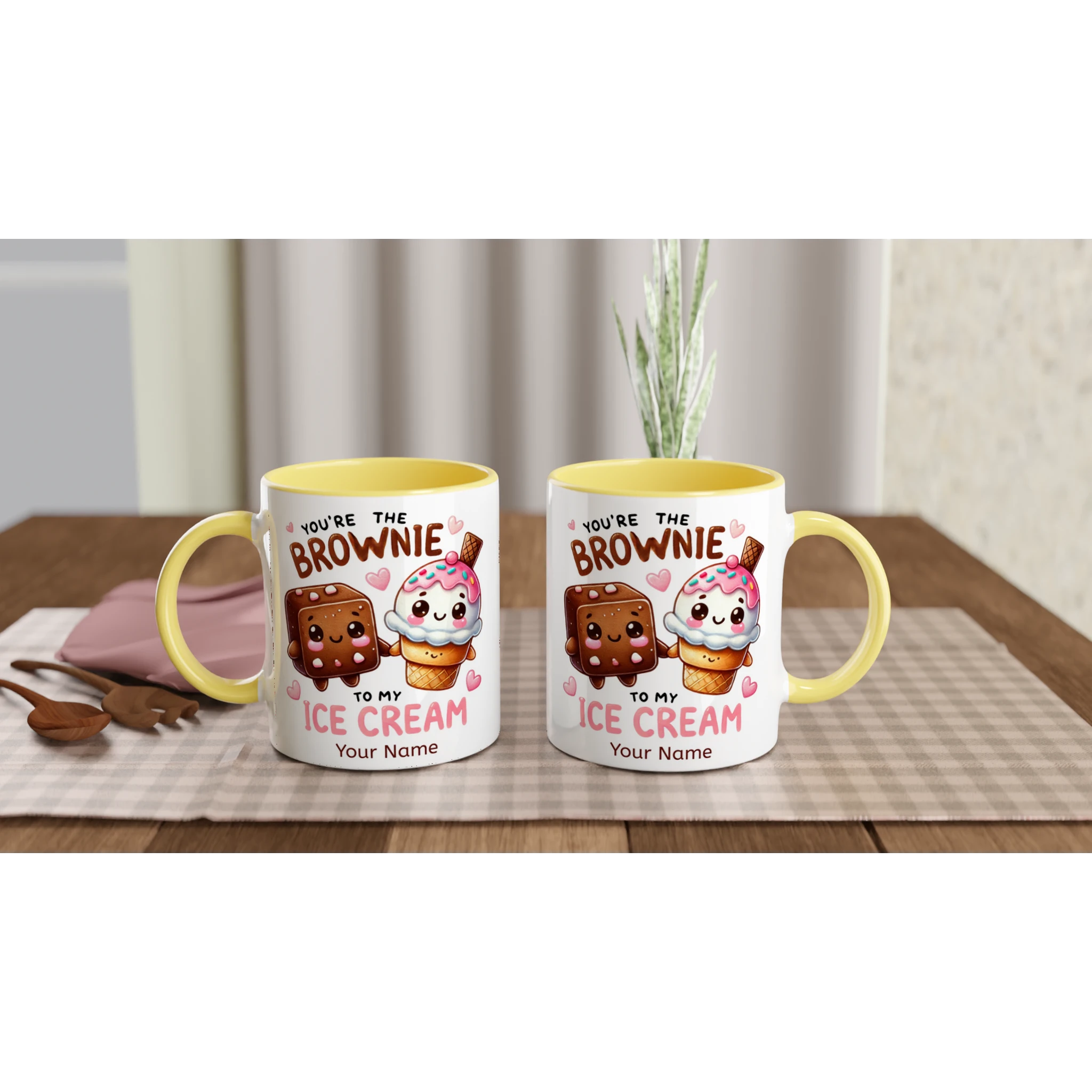 Personalised - You're The Brownie To My Ice Cream, Valentine - White 11oz Ceramic Mug with Colour Inside Personalised 11oz Mug