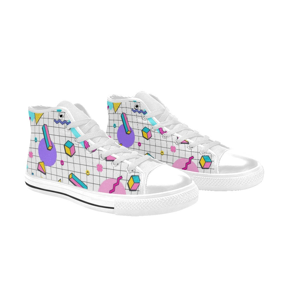 80's Grid - Men's High Top Canvas Shoes Men's Classic High Top Canvas Shoes Printed Offshore Retro