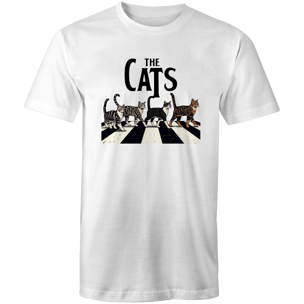 The Cats, Fab Four Crossing Road - Mens T-Shirt White Mens T-shirt animal Music Printed In Australia