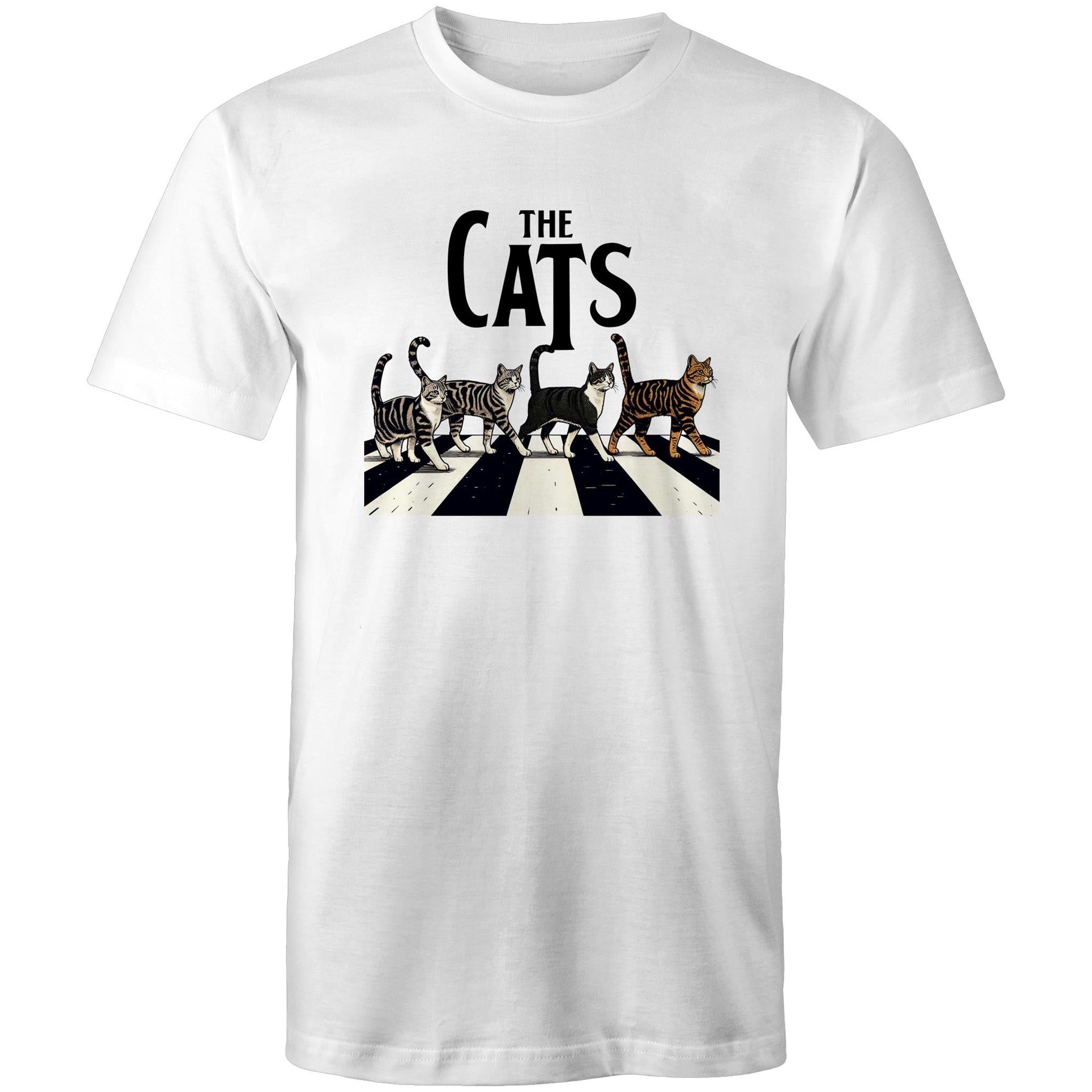 The Cats, Fab Four Crossing Road - Mens T-Shirt White Mens T-shirt animal Music Printed In Australia