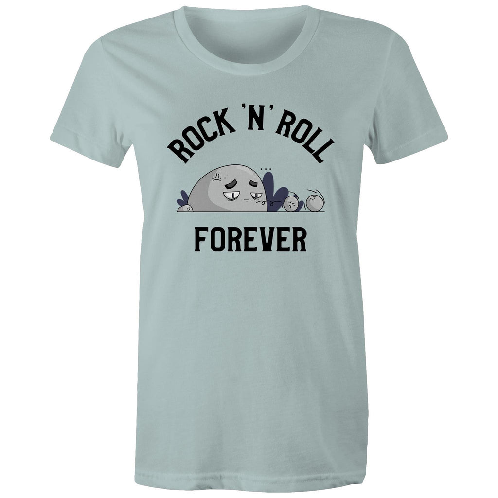 Rock And Roll Forever - Womens T-shirt Pale Blue Womens T-shirt Music Printed In Australia