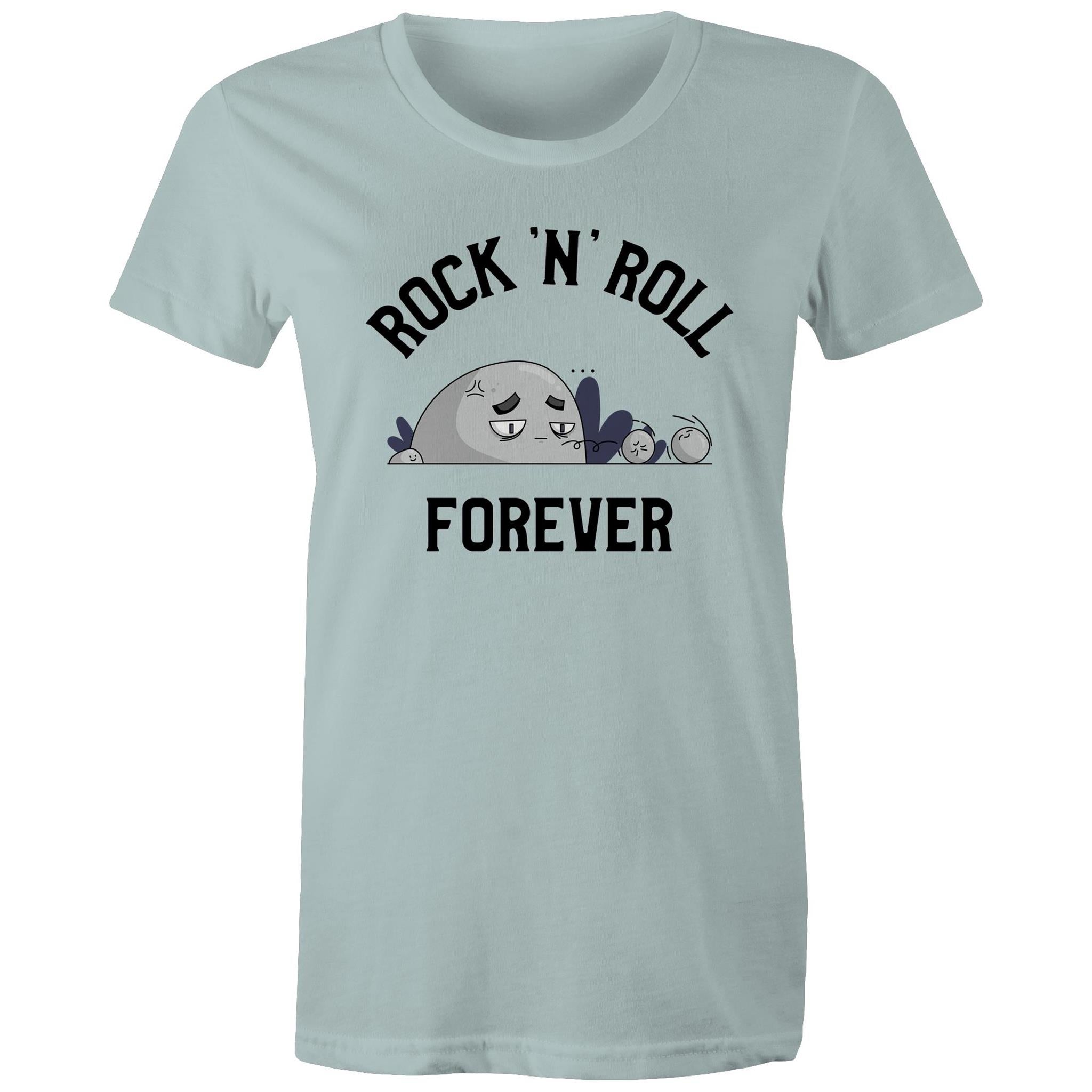 Rock And Roll Forever - Womens T-shirt Pale Blue Womens T-shirt Music Printed In Australia