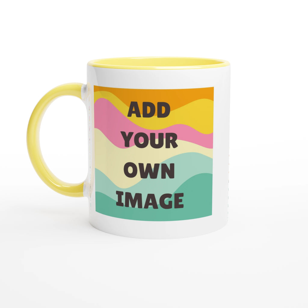 Personalised - Add Your Own Image - White 11oz Ceramic Mug with Colour Inside Ceramic Yellow Personalised 11oz Mug Customise Globally Fulfilled Personalise