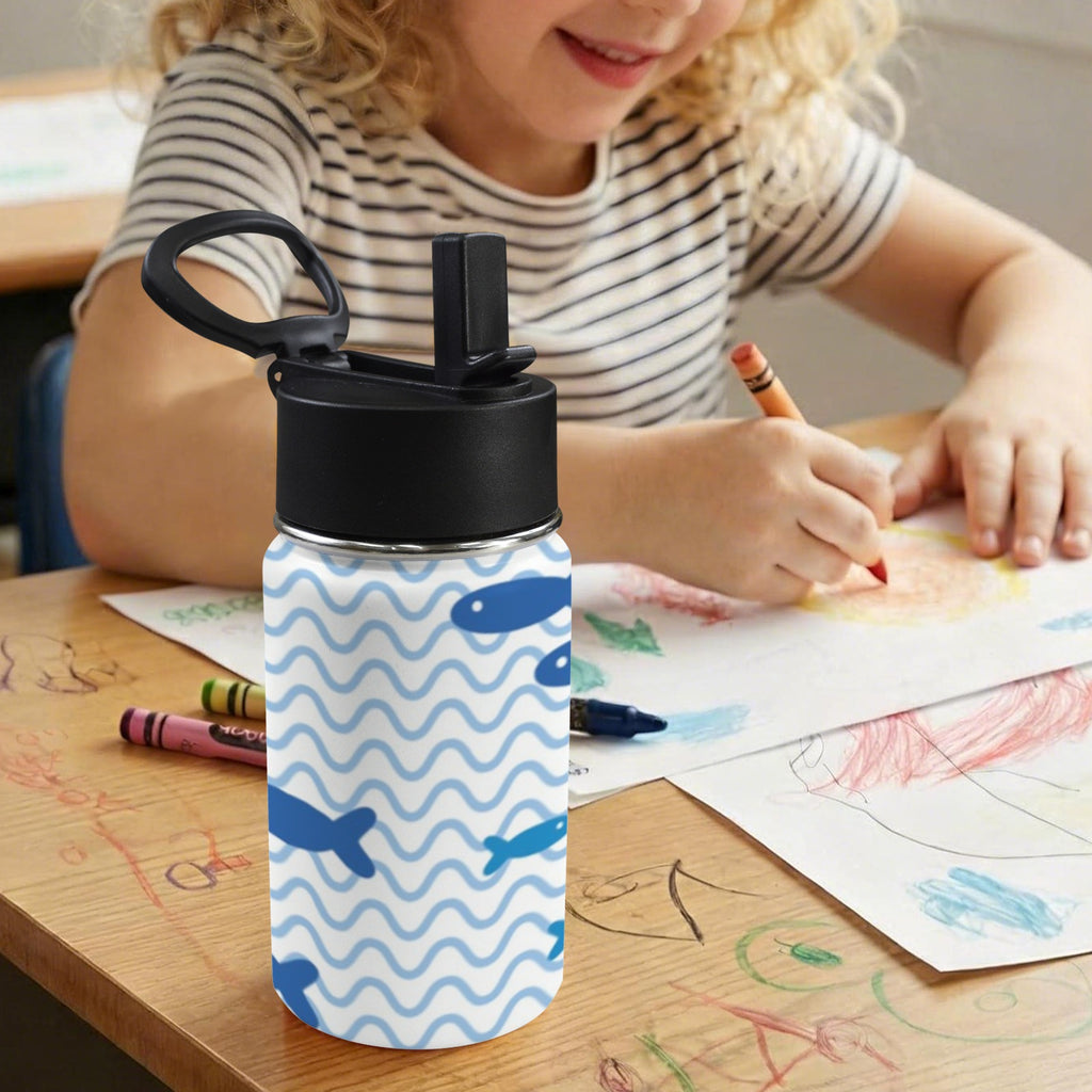 Blue Fish 12oz Kids Water Bottle with Straw Lid