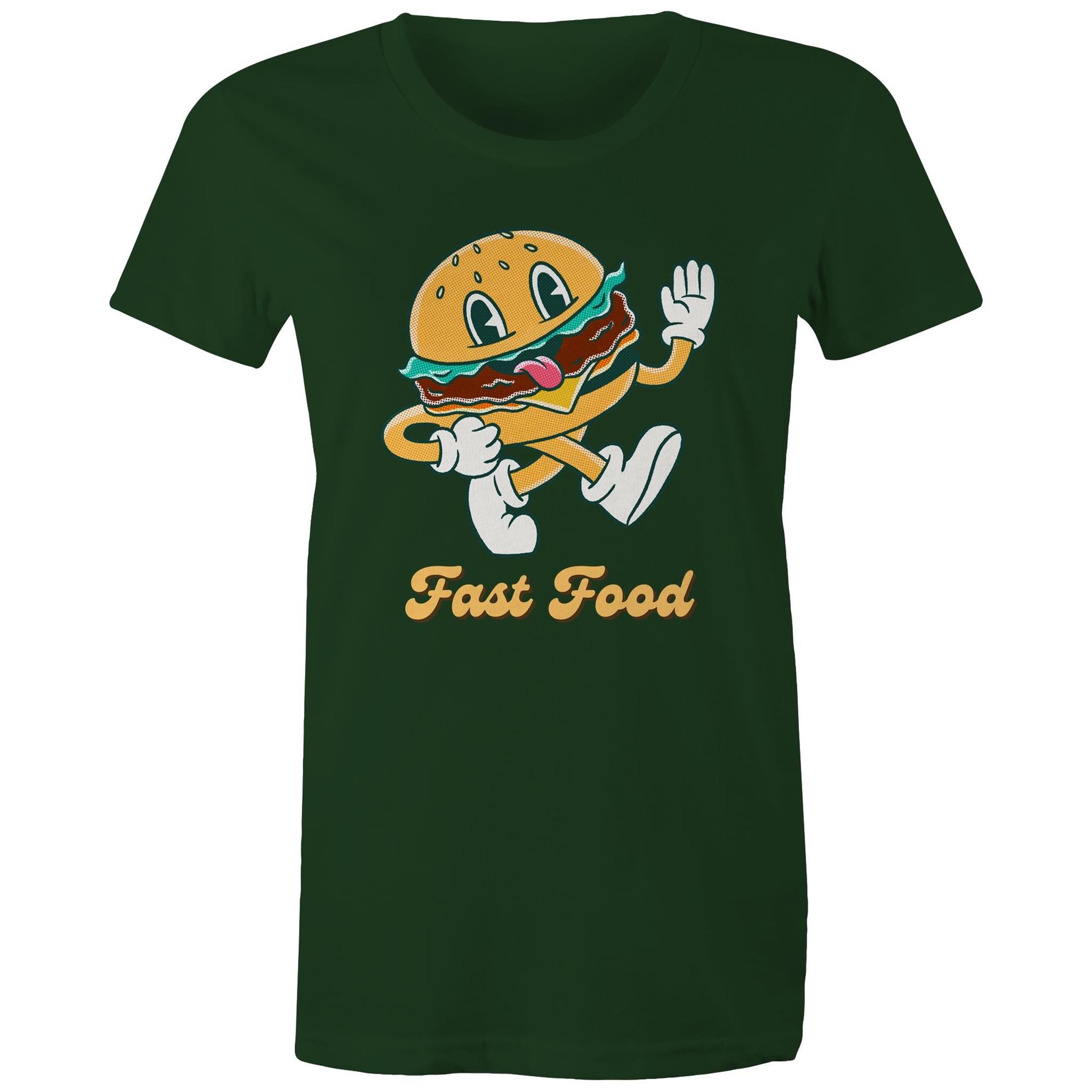 Fast Food, Hamburger - Womens T-shirt Forest Green Womens T-shirt Food Printed In Australia