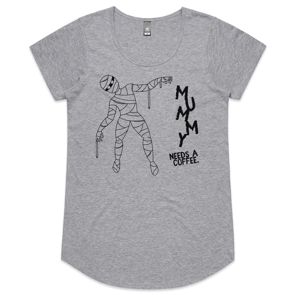 Mummy Needs A Coffee - Womens Scoop Neck T-Shirt Grey Marle Womens Scoop Neck T-shirt Coffee Mum Printed In Australia