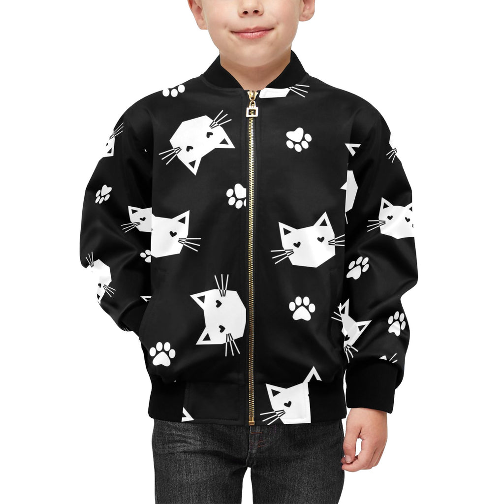 Geometric Cat Faces Kids Bomber Jacket Kids Bomber Jacket animal Printed Offshore