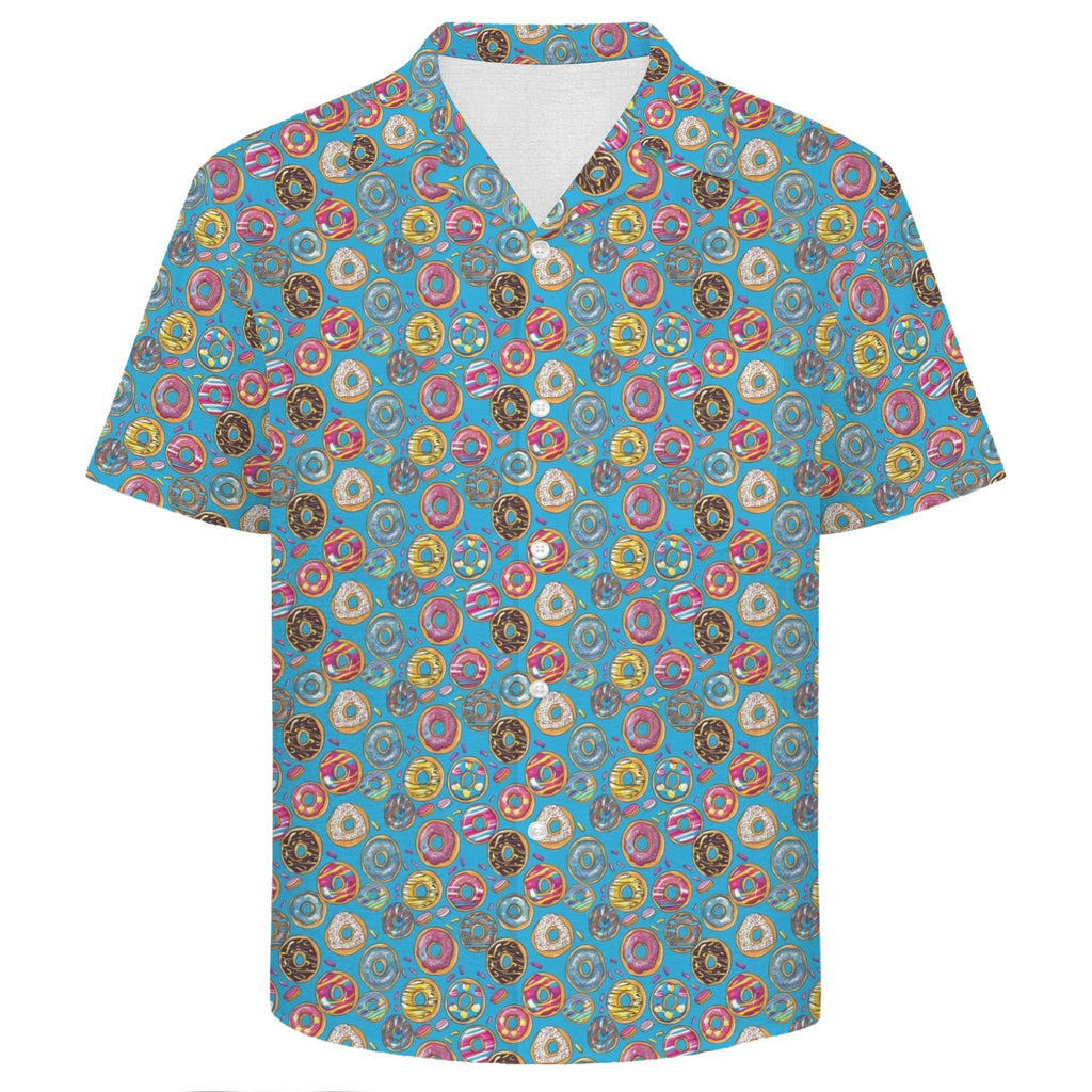 Doughnuts On Blue Men's Crinkle Hawaiian Shirt