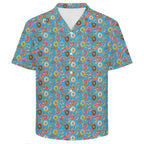 Doughnuts On Blue Men's Crinkle Hawaiian Shirt