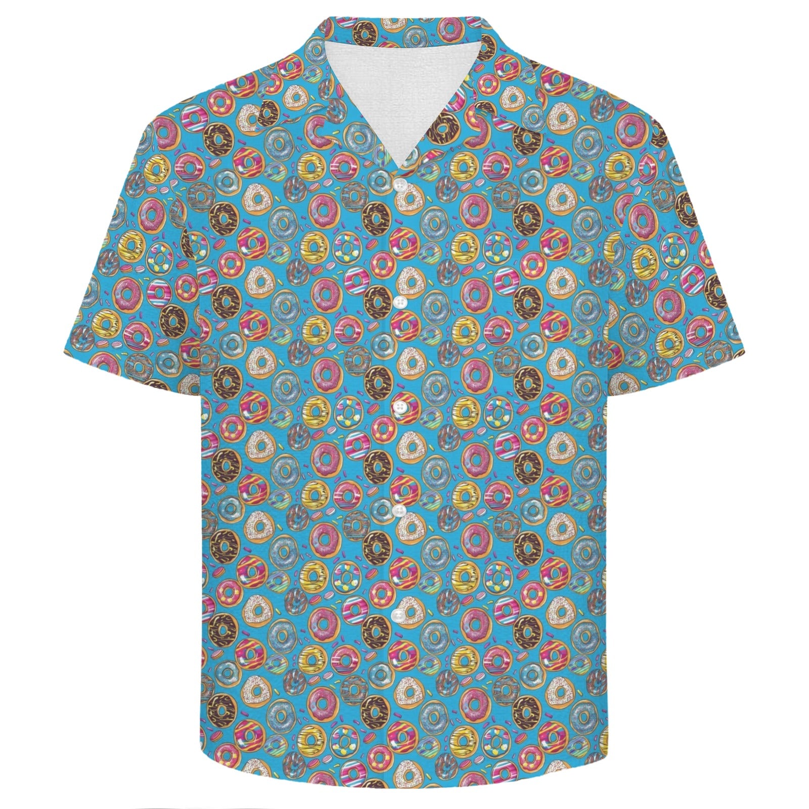 Doughnuts On Blue Men's Crinkle Hawaiian Shirt