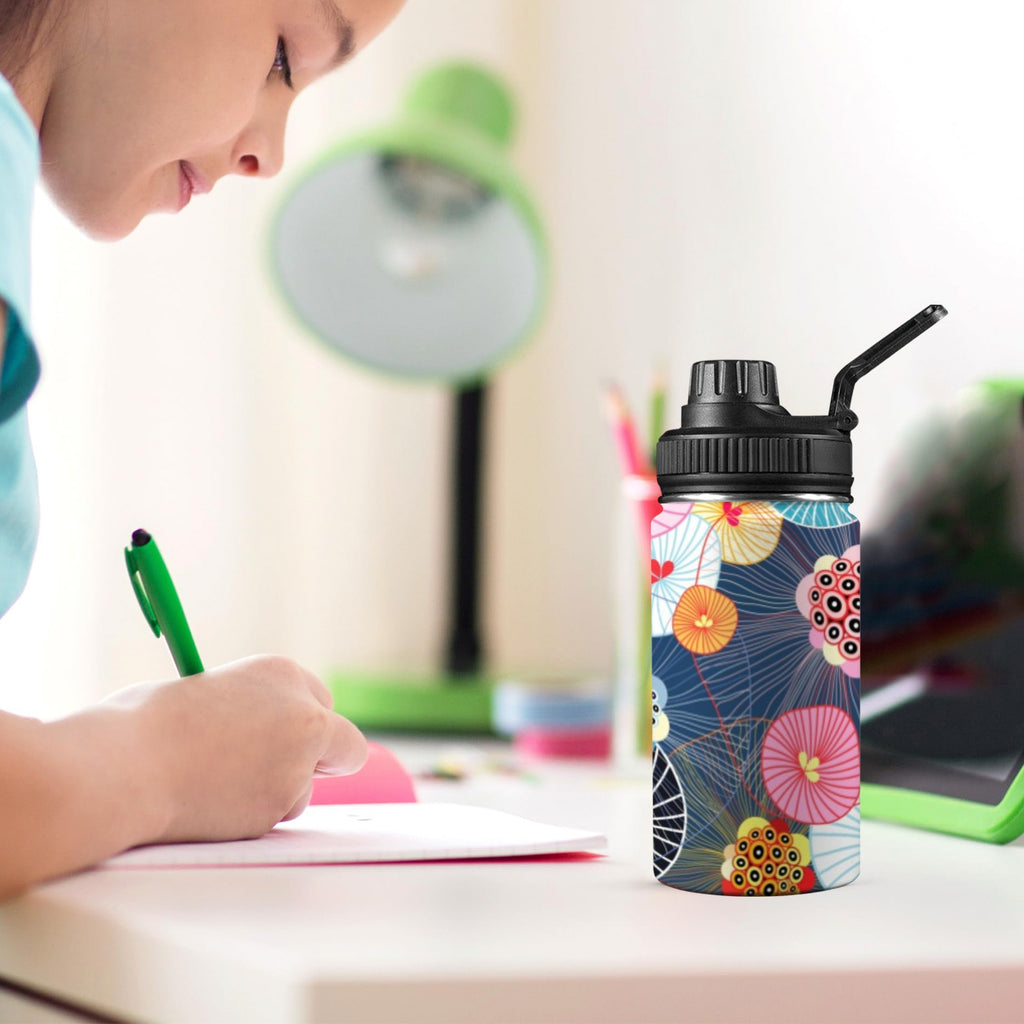 Abstract Floral Kids Water Bottle with Chug Lid (12 oz) Kids Water Bottle with Chug Lid Plants Printed Offshore