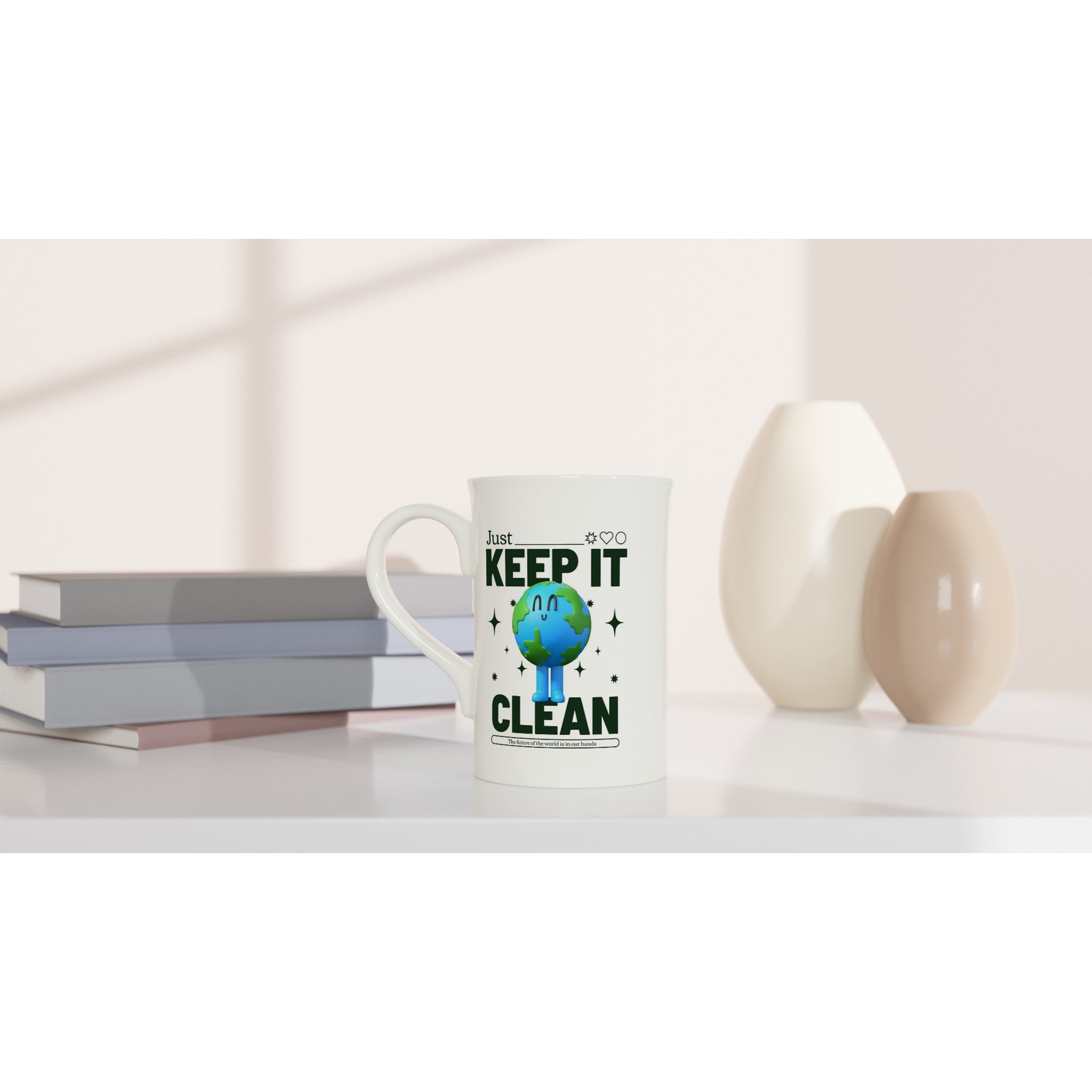 Earth, Just Keep It Clean - White 10oz Porcelain Slim Mug Porcelain Mug Environment Globally Fulfilled