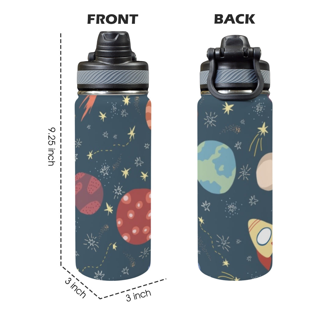 Rocket and Planets In Space - Insulated Water Bottle with Dual-Use Lid (18oz) Insulated Water Bottle with Dual-Use Lid (18oz) Printed Offshore Space