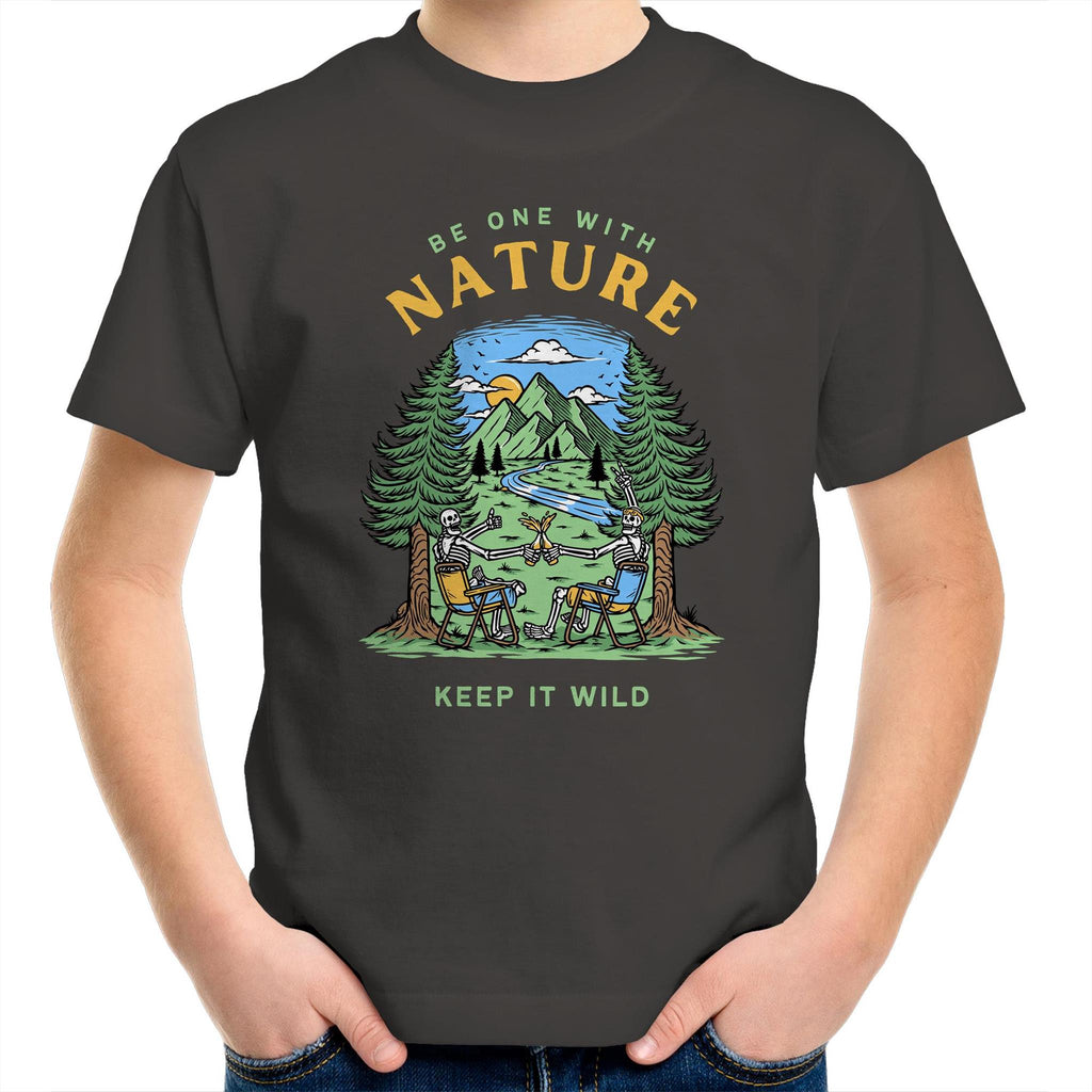 Be One With Nature - Kids Youth T-Shirt Charcoal Kids Youth T-shirt Environment Printed In Australia