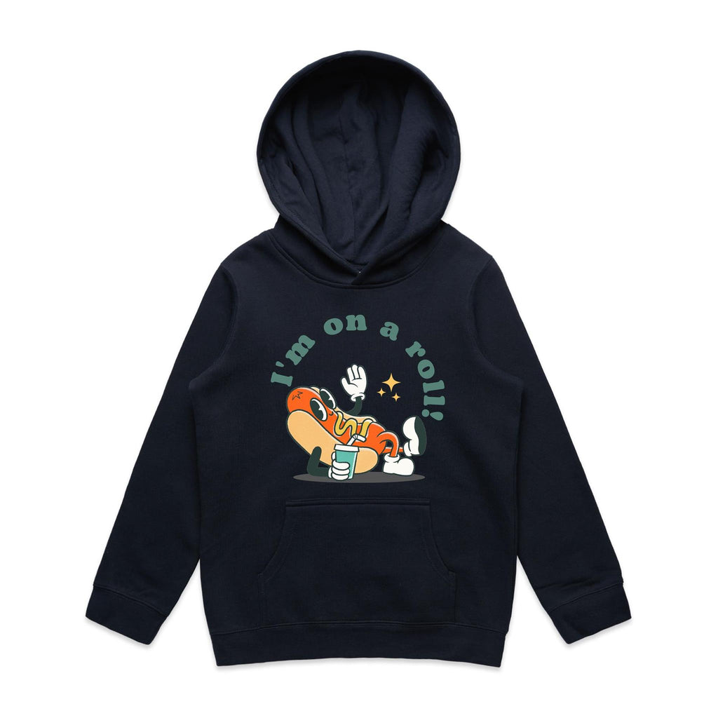 Hotdog, I'm On A Roll - Kids Hoodie Navy Kids Hoodie Printed In Australia