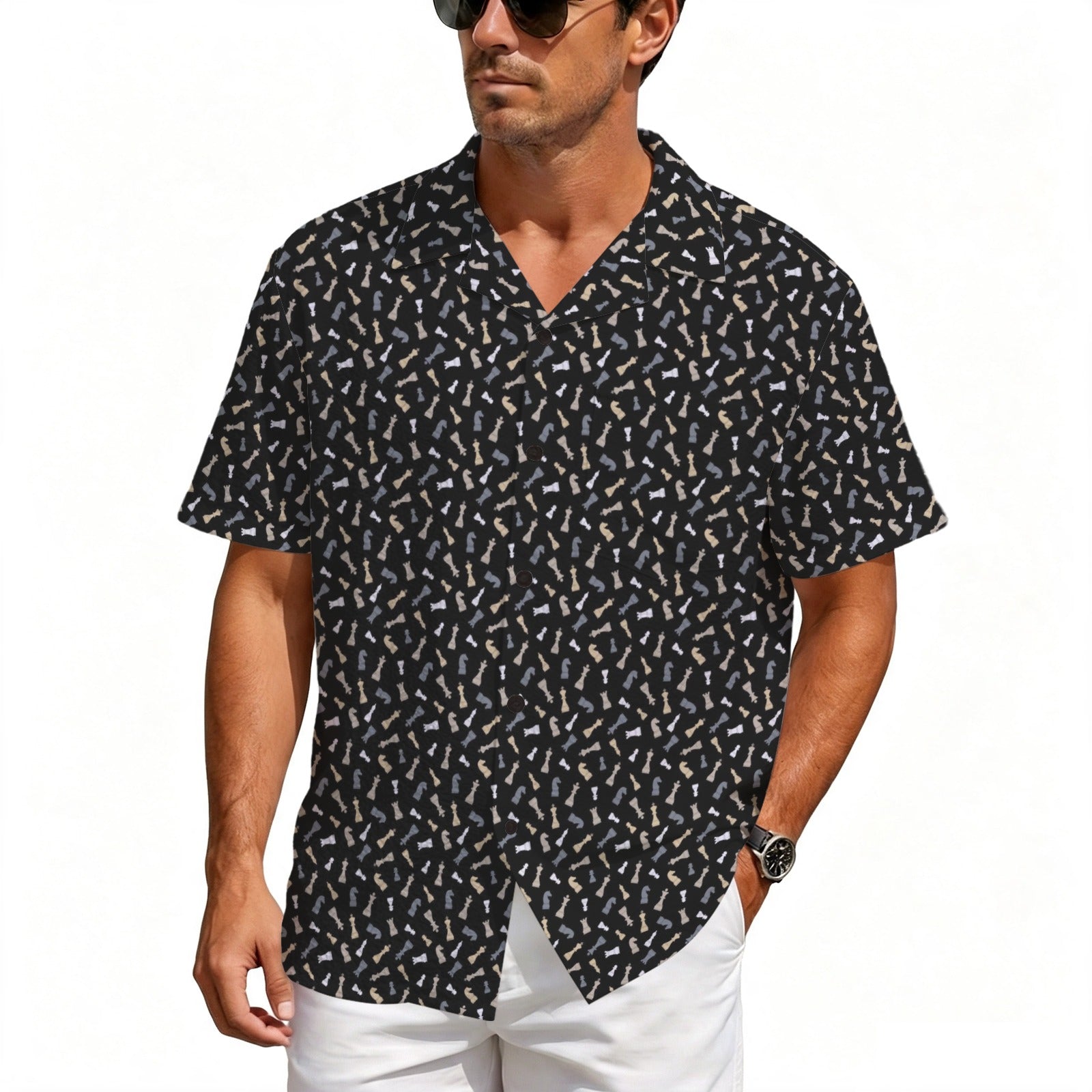 Chess Pattern Men's Crinkle Hawaiian Shirt