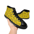 Black Squiggle On Yellow Women's High Top Canvas Shoes Womens Classic High Top Shoes Printed Offshore Retro
