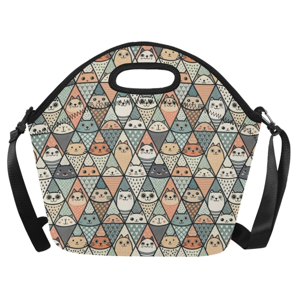 Diamond Cat Pattern Neoprene Lunch Bag/Large (Model 1669) One Size Neoprene Lunch Bag animal Printed Offshore