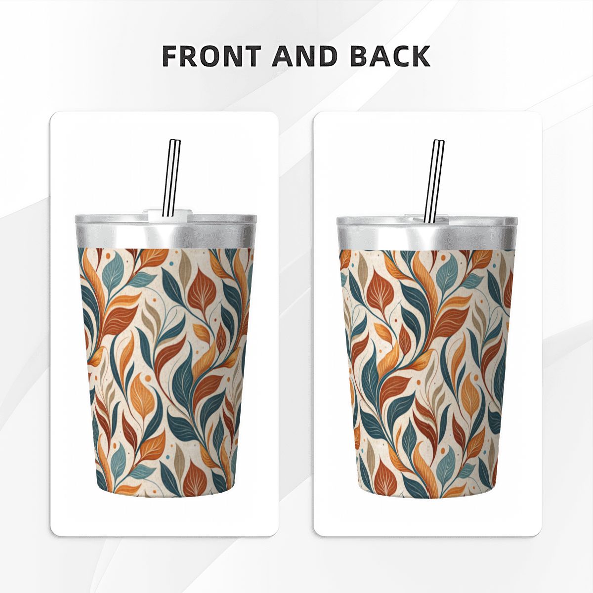 Whimsical Leaf Swirl Small Stainless Steel Travel Mug Cup 12oz/350ml