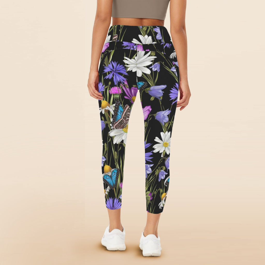 Butterfly Flowers - Women's High Waist Pockets Yoga Leggings