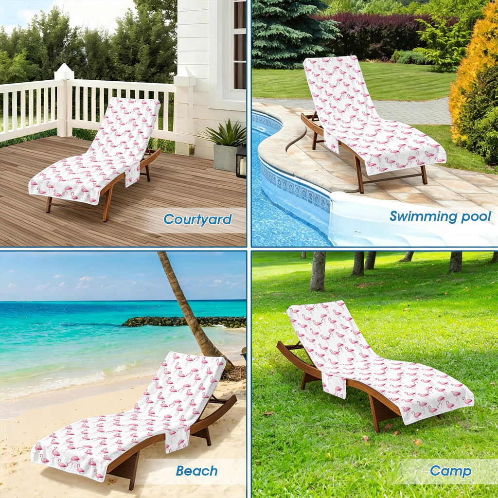 Flamingos Beach Chair Towel Cover with Side Pockets