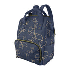 Gold Flowers On Navy - Multi-Function Backpack, Nappy / Diaper Bag