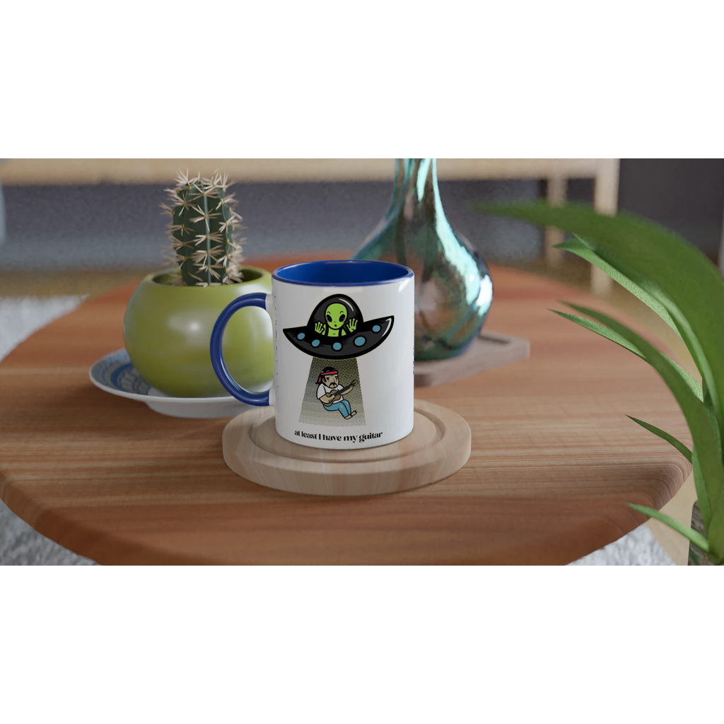 Personalised - Guitarist Alien Abduction - White 11oz Ceramic Mug with Colour InsidePersonalised - Personalised 11oz Mug customise Globally Fulfilled Music personalise Sci Fi