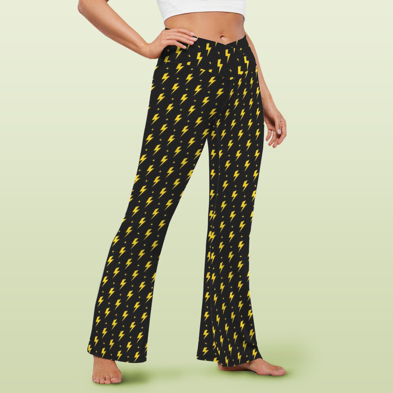 Yellow Lightning High Waist Crossover Tummy Control Flare Leggings High Waist Flare Leggings comic Printed Offshore