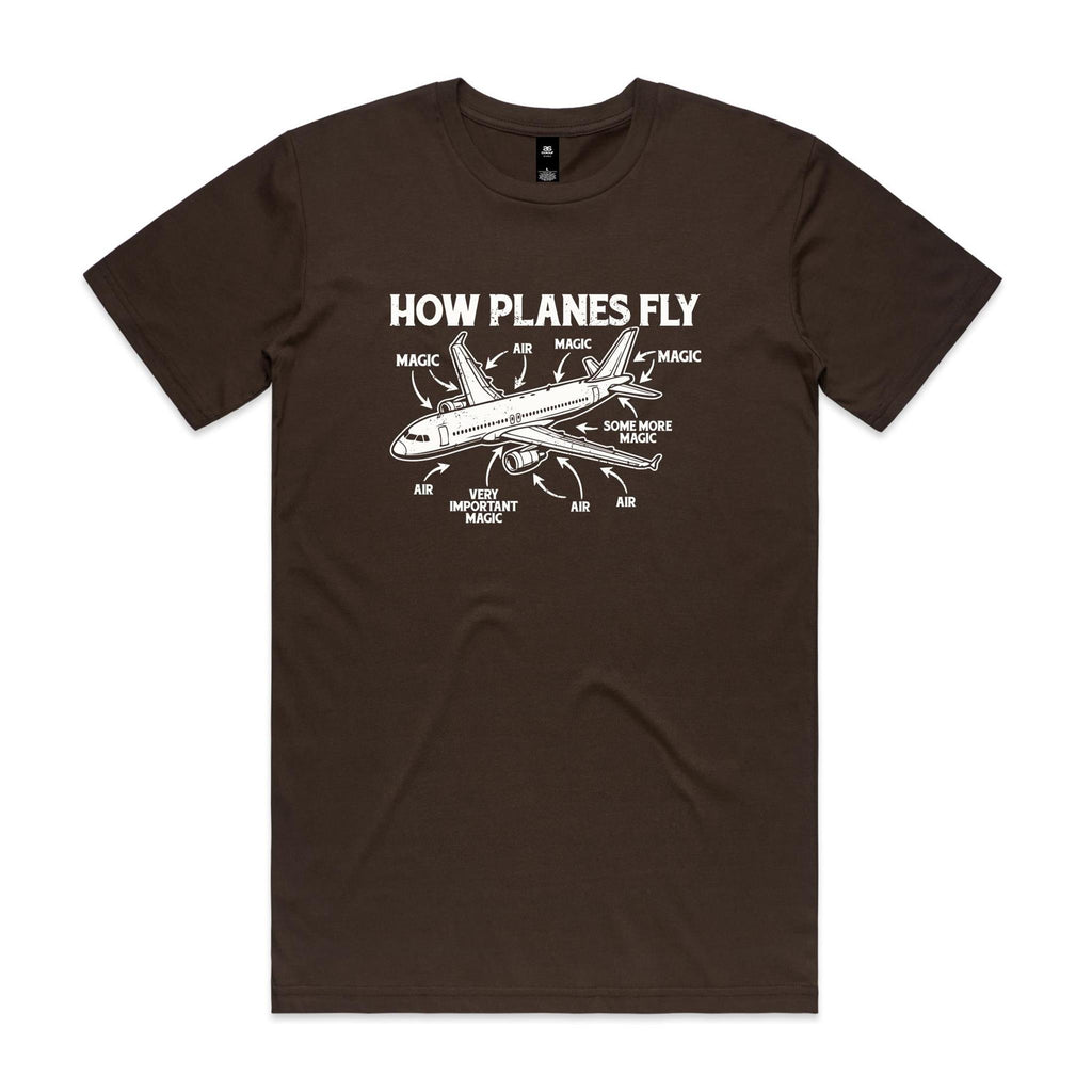 How Planes Fly Men's AS Colour T-shirt Dark Chocolate Mens T-shirt Printed In Australia Science