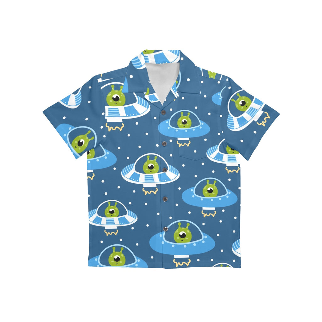 Cute Aliens in UFOs - Junior Kids Hawaiian Shirt