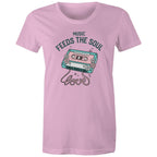 Music Feeds The Soul, Cassette Tape - Womens T-shirt Pink Womens T-shirt Music Printed In Australia