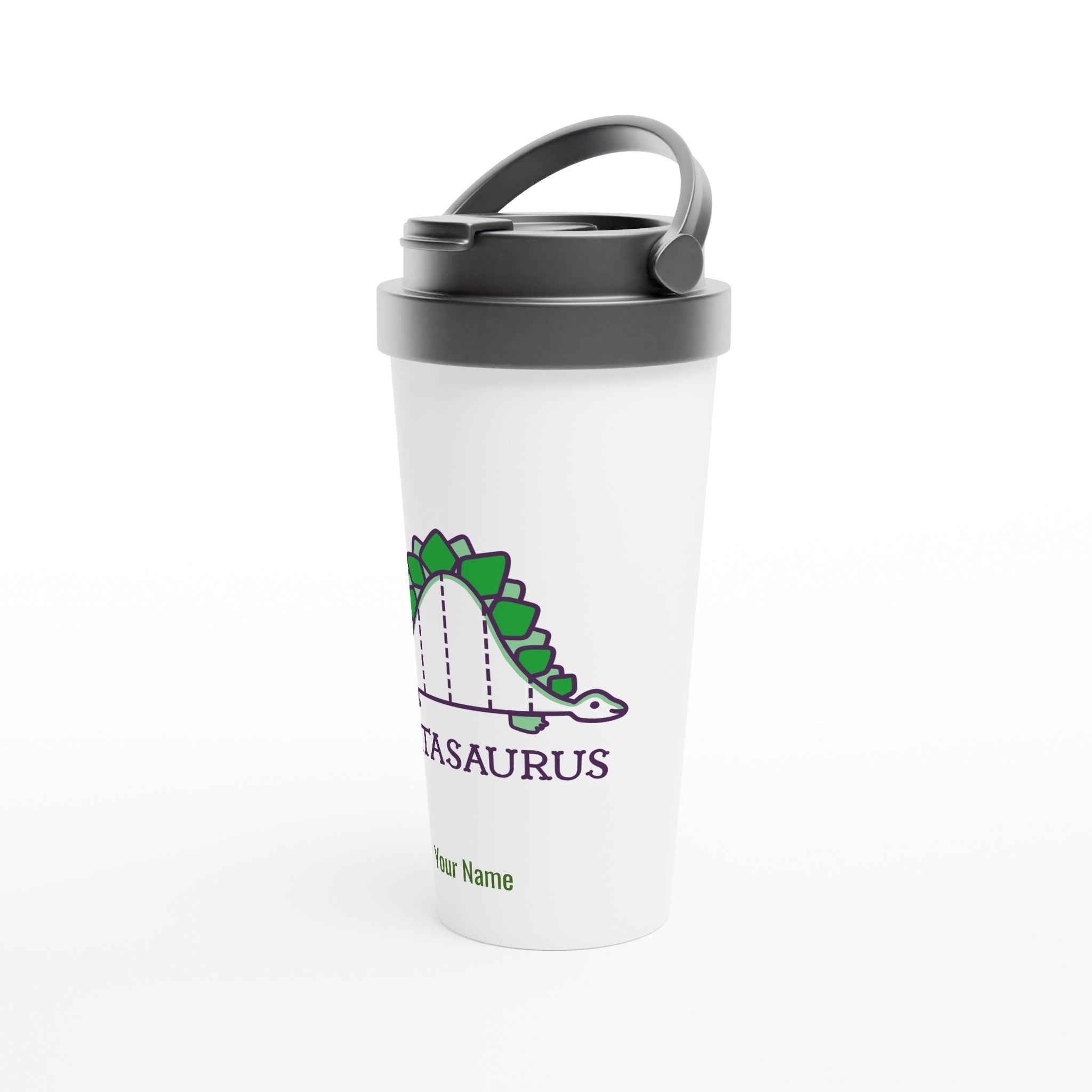 Personalised - Statasaurus - White 15oz Stainless Steel Travel Mug Personalised Travel Mug Globally Fulfilled maths