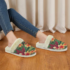 Vintage Hawaiian Floral Women's Fur Trim Thick-Sole Indoor Slippers Women's Fur Trimmed Slippers Plants Printed Offshore