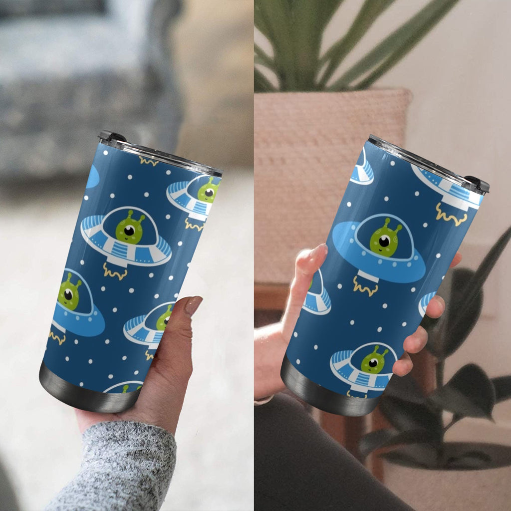 Cute Aliens in UFOs - 20oz Mobile Tumbler with Lid (Black Lock) 20oz Travel Mug Printed Offshore Sci Fi
