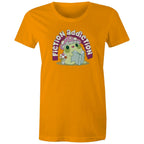 Fiction Addiction - Womens T-shirt Orange Womens T-shirt Printed In Australia Reading