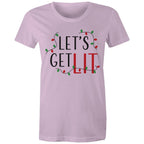 Let's Get Lit, Christmas Lights - Womens T-shirt Lavender Womens Christmas T-shirt Christmas Printed In Australia