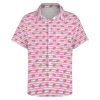 Pink Doughnut Stripes Women's Short-Sleeve Button Up Shirt Women's Short-Sleeve Button Up Shirt Food Printed Offshore