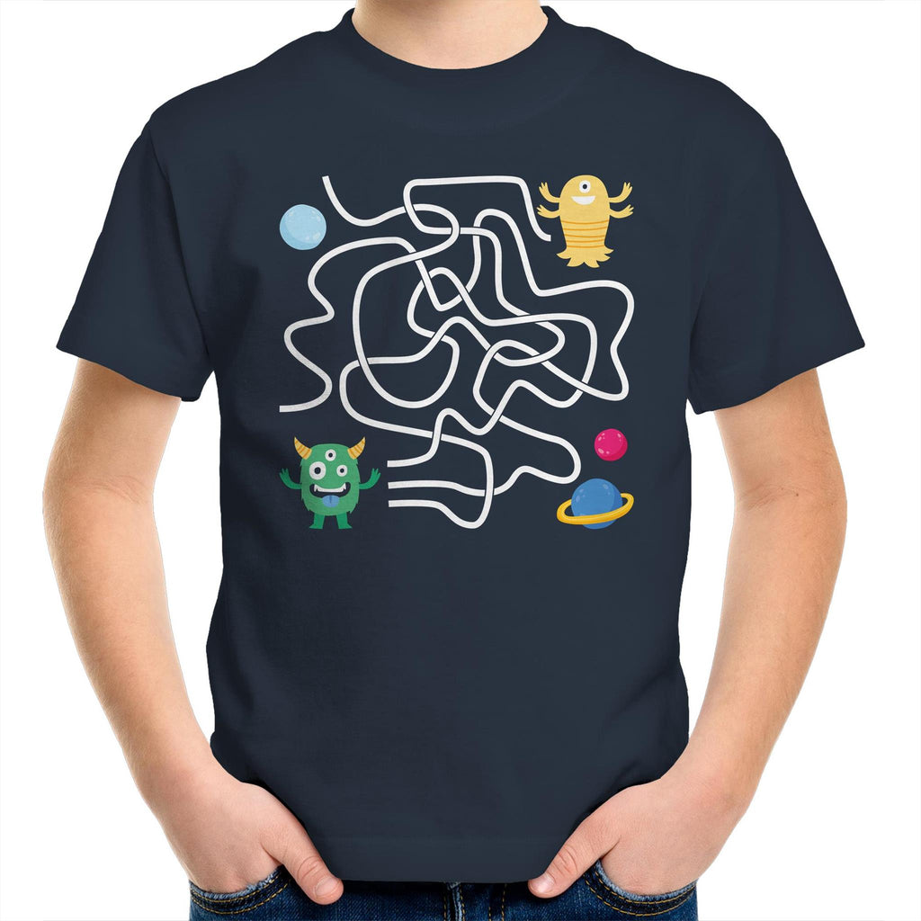 Monster, Find The Right Path - Kids Youth T-Shirt Navy Kids Youth T-shirt Printed In Australia Sci Fi