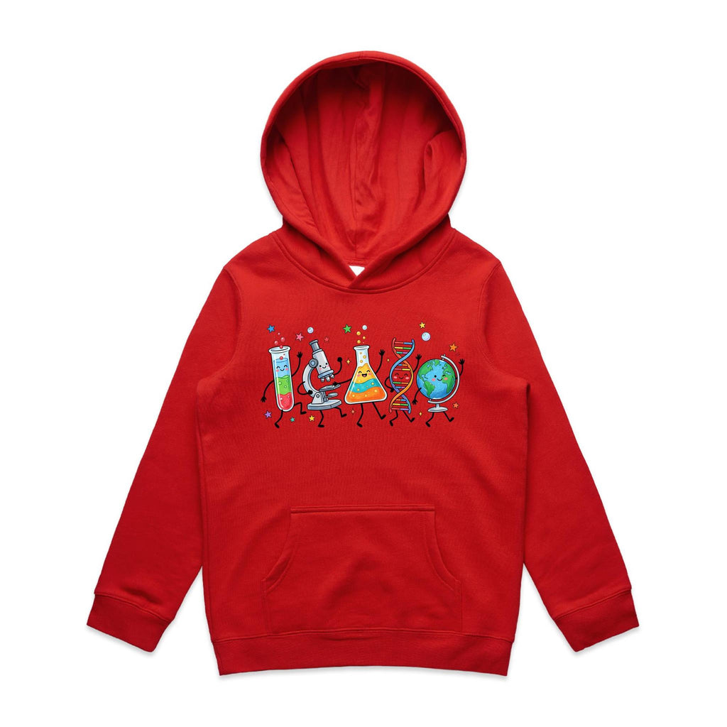 Science Characters Kids AS Colour Hoodie Red Kids Hoodie Printed In Australia Science