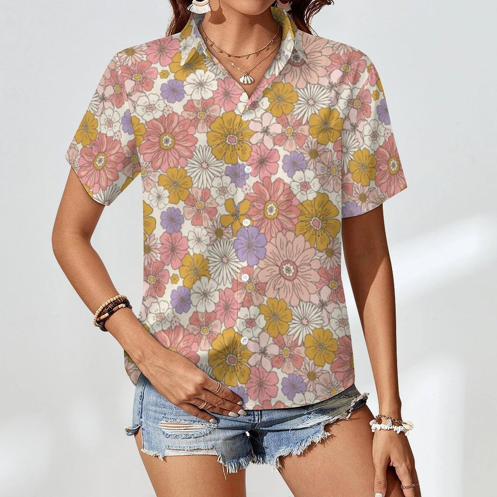 Faded Floral Women's Short-Sleeve Button Up Shirt