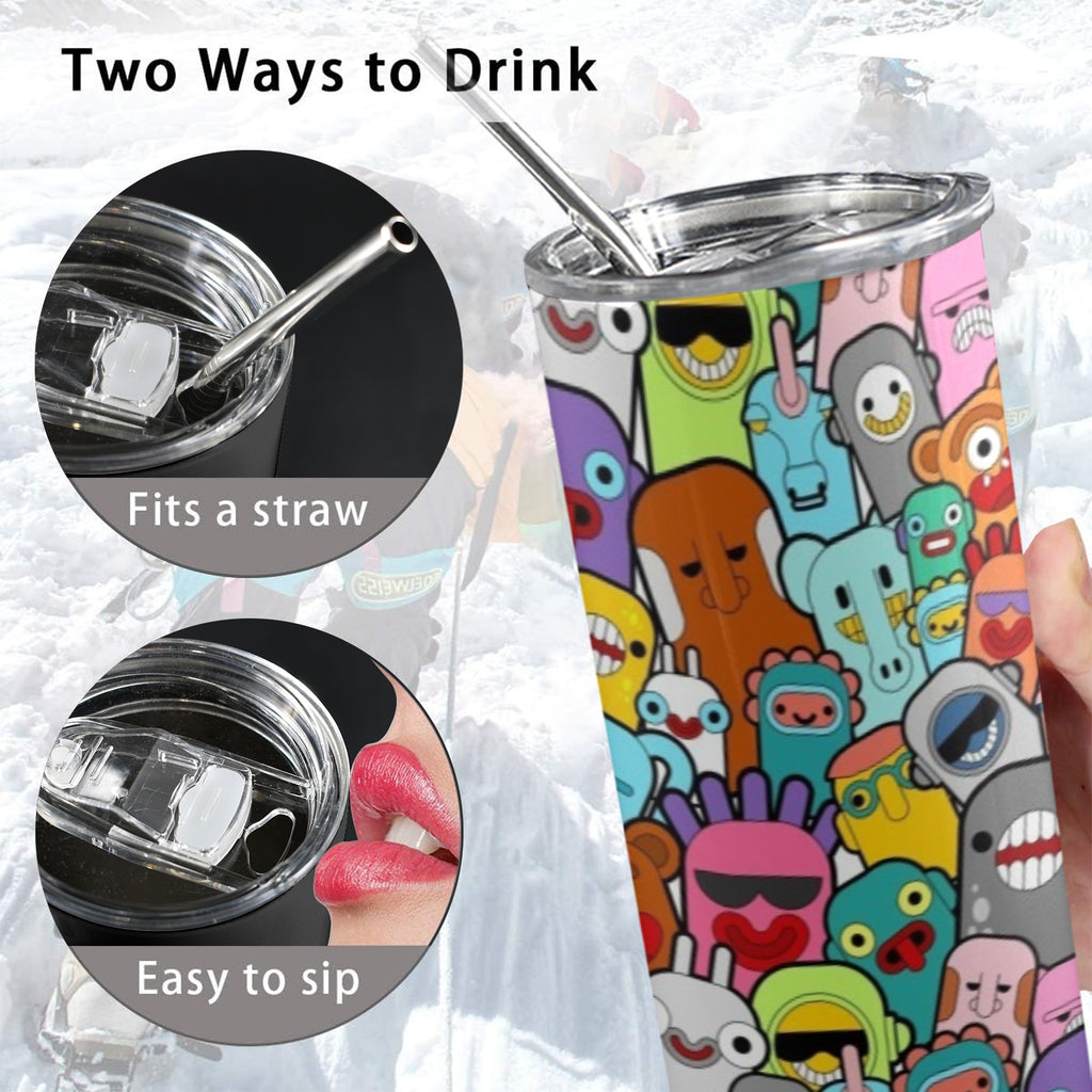 Happy Monsters - 20oz Tall Skinny Tumbler with Lid and Straw